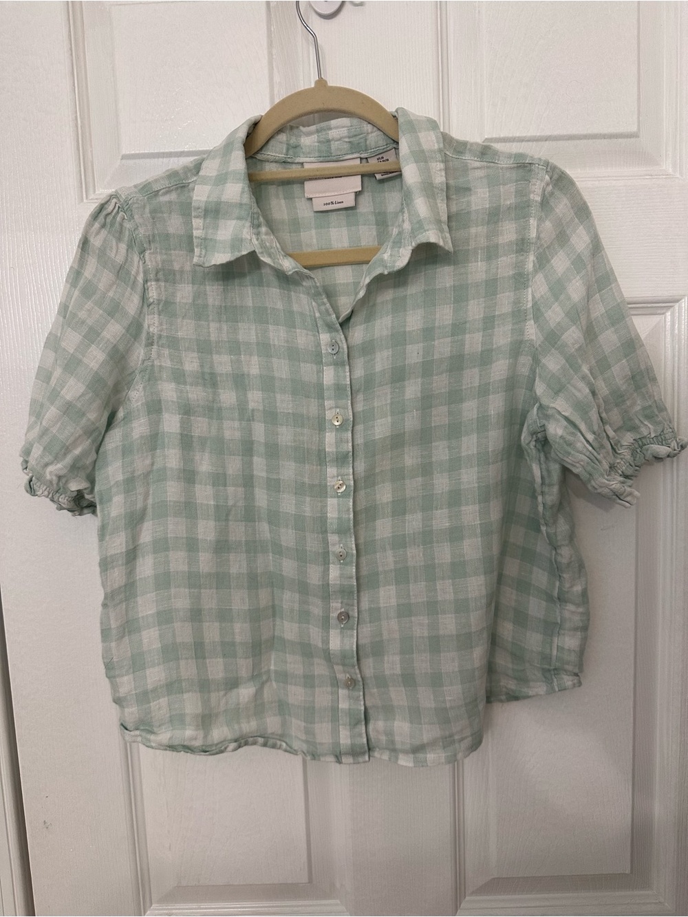Laura Ashley Mint and White Linen Gingham Top